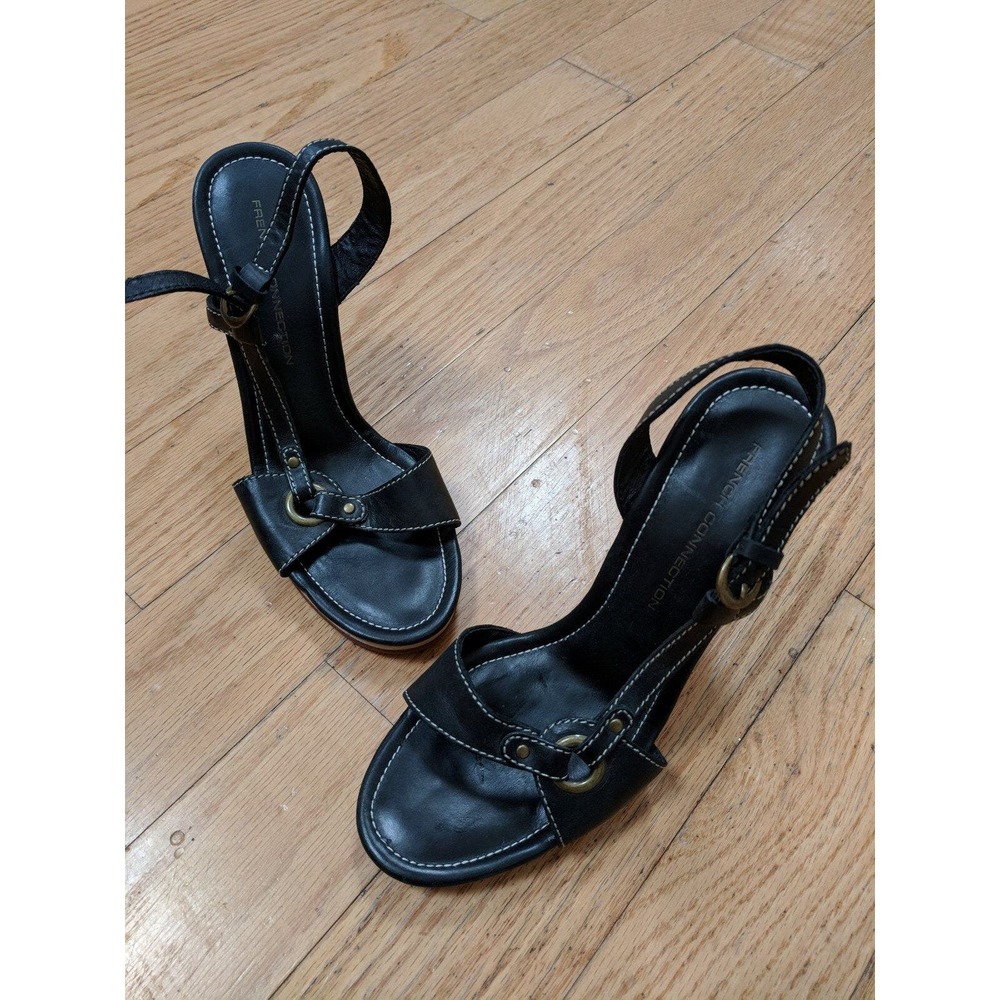 French Connection Enora Women's Black Ankle Strap Heels Shoes EU 37, US Size 8 - Picture 2 of 5